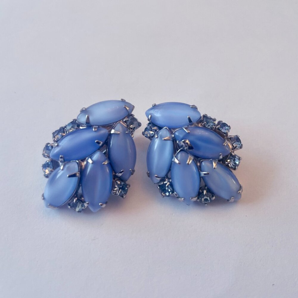 Blue Satin Glass Clip On Earrings